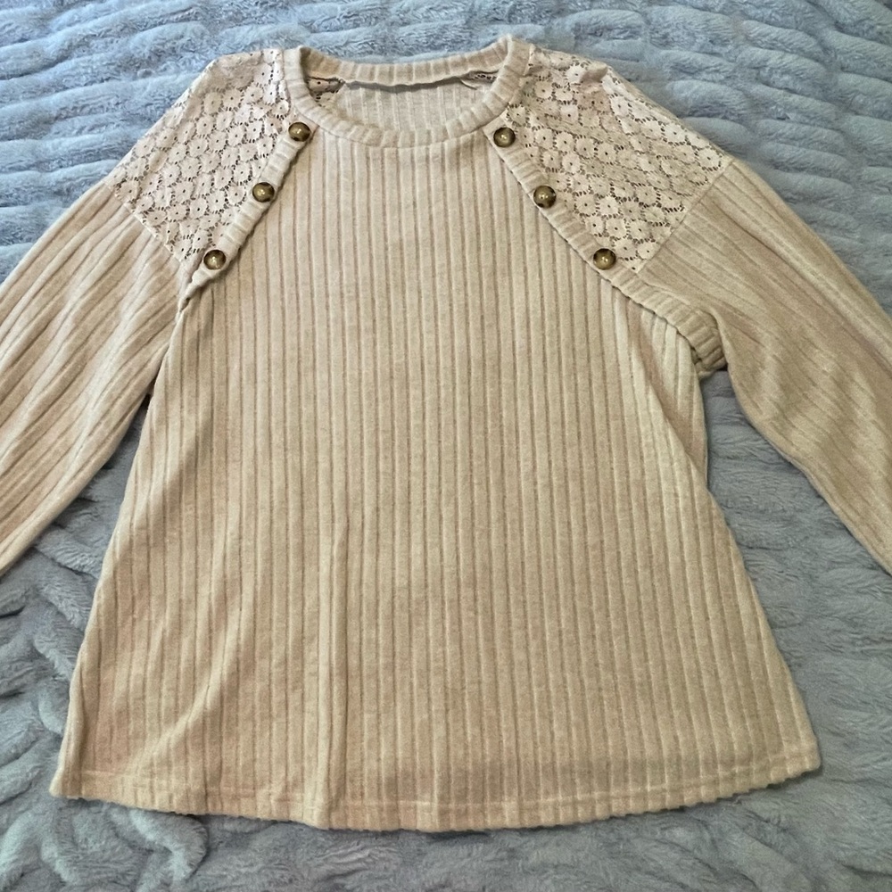 Elegant Beige Lace Accent Women's Top